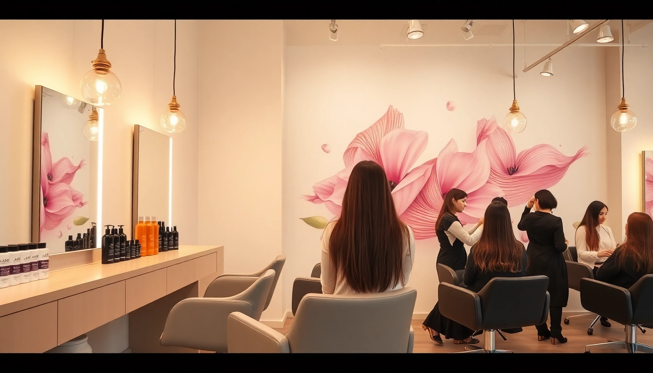 Omnia Salon offers premium hair services, showcasing a stylish interior with Aveda products and professional stylists.