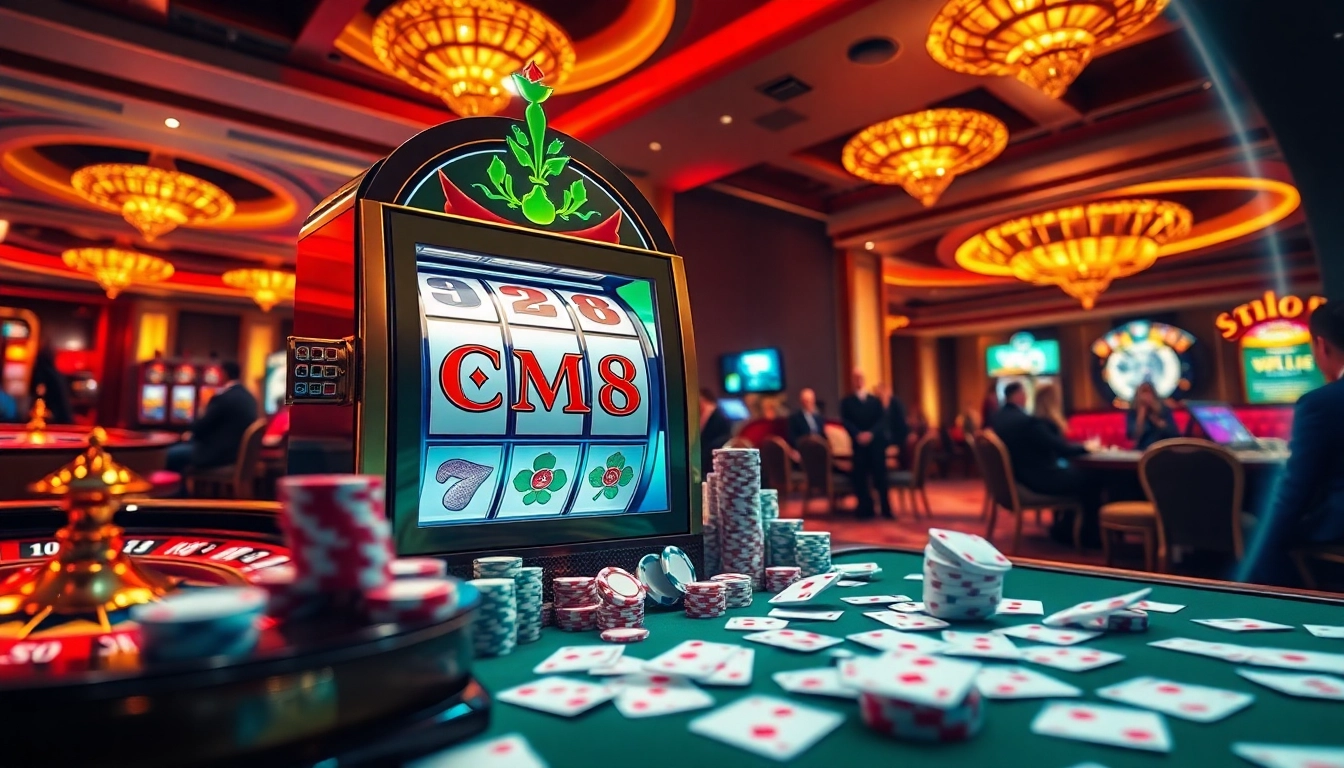 Players engaging with the CM88 slot machine in a luxurious casino atmosphere.