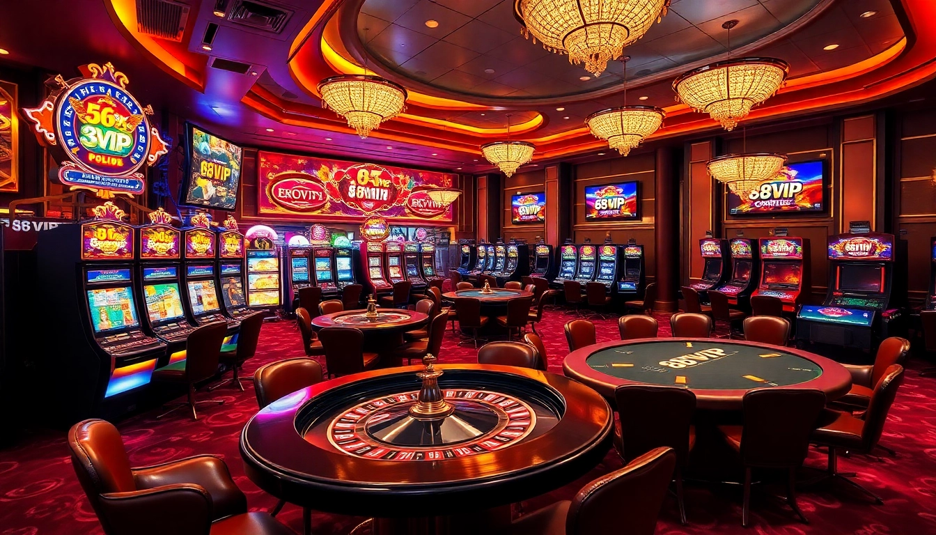 Winning at the luxurious 68VIP casino featuring slots, roulette, and poker tables.
