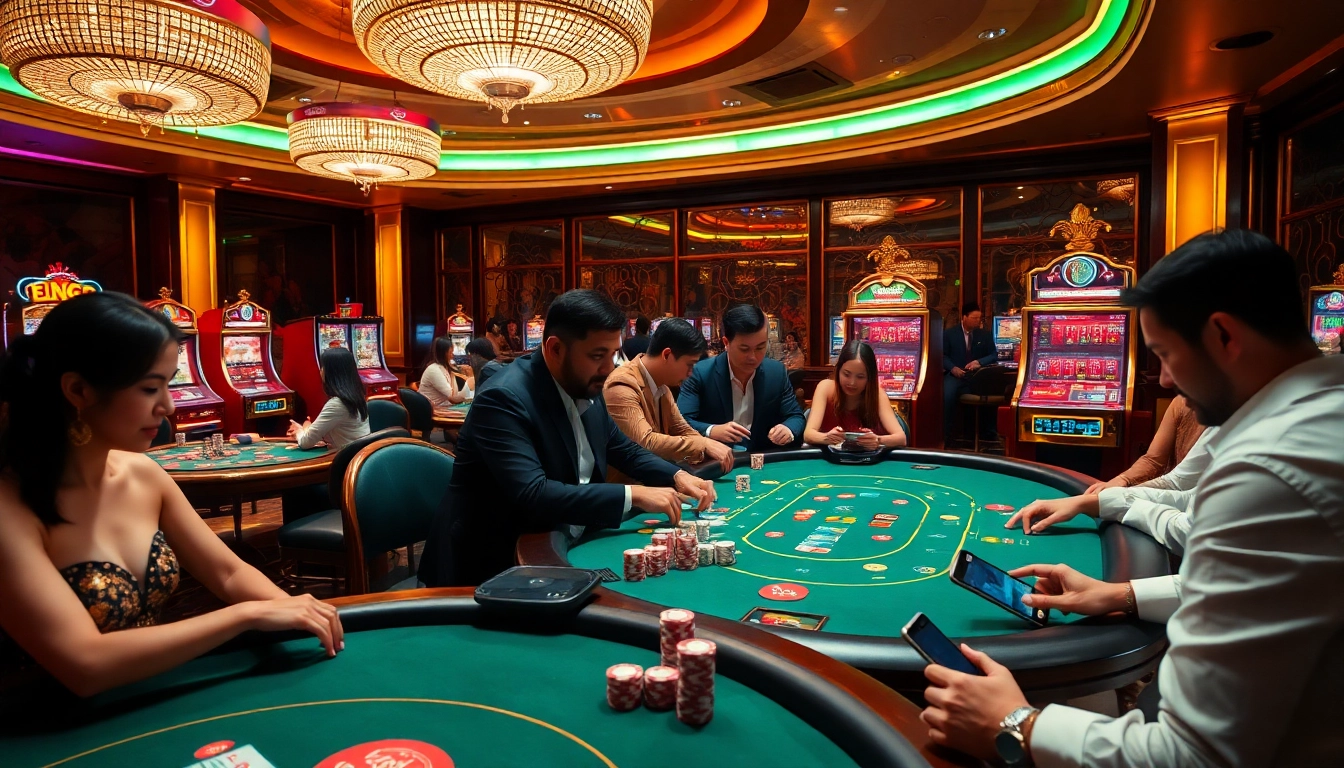 Experience the thrill of high-stakes gambling at lương sơn tv with elegant casino designs and vibrant players engaged in games.