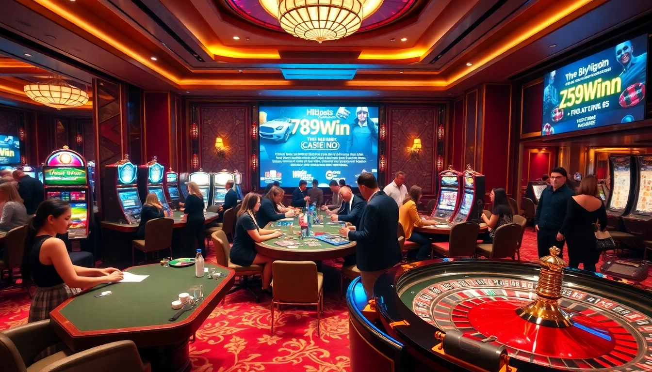 Experience thrilling games at https://789win1.co.com/, showcasing a vibrant casino atmosphere with players enjoying diverse gambling activities.