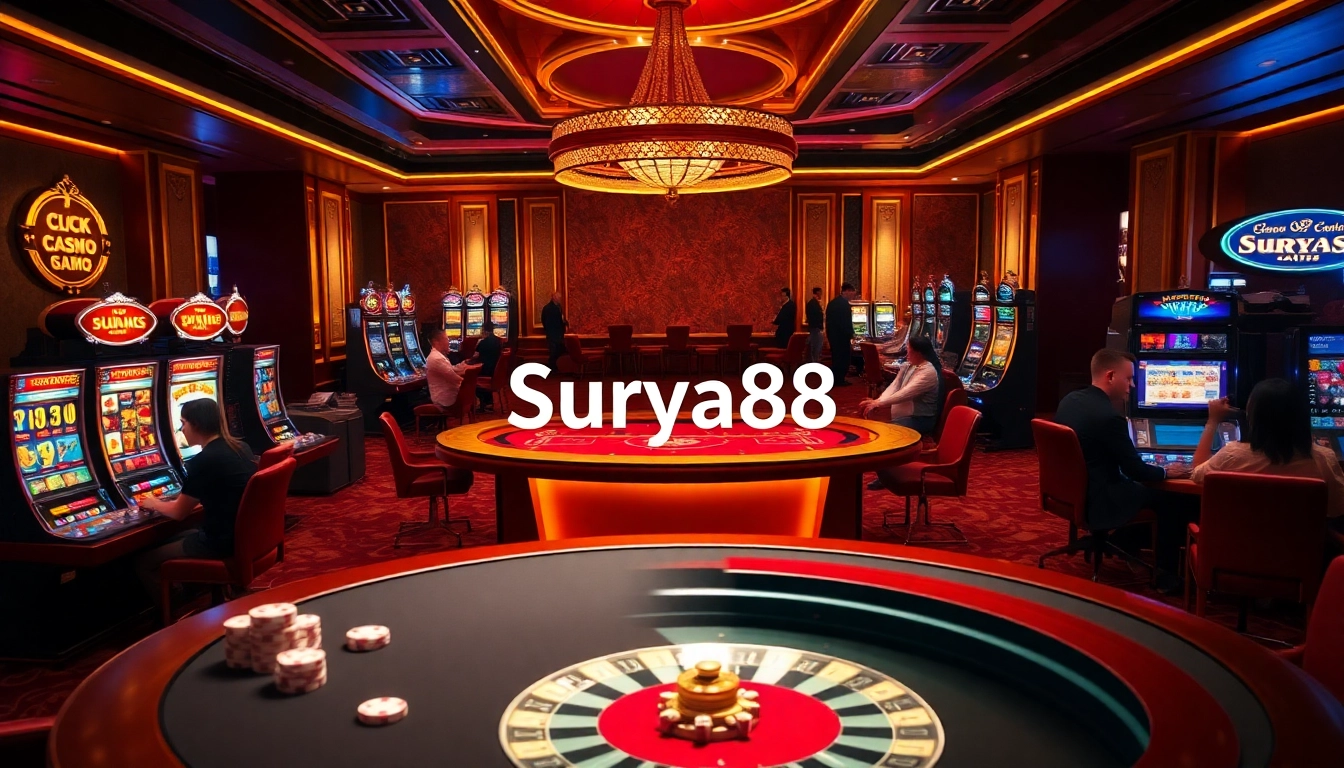 Pemain menikmati pengalaman bermain yang mendebarkan di meja kasino mewah Surya88.