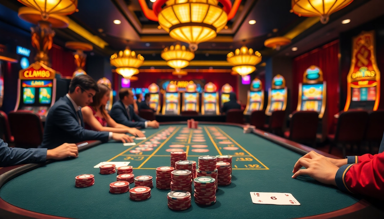 Experience the thrill of CM88 as players engage in vibrant casino gaming at a luxurious gambling table.