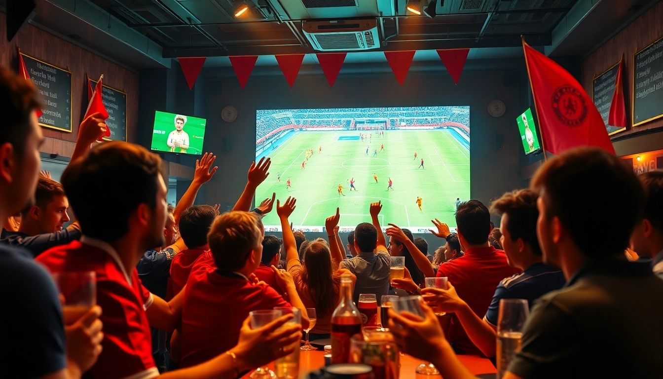 Lương Sơn TV showing a live football match in a vibrant sports bar atmosphere.