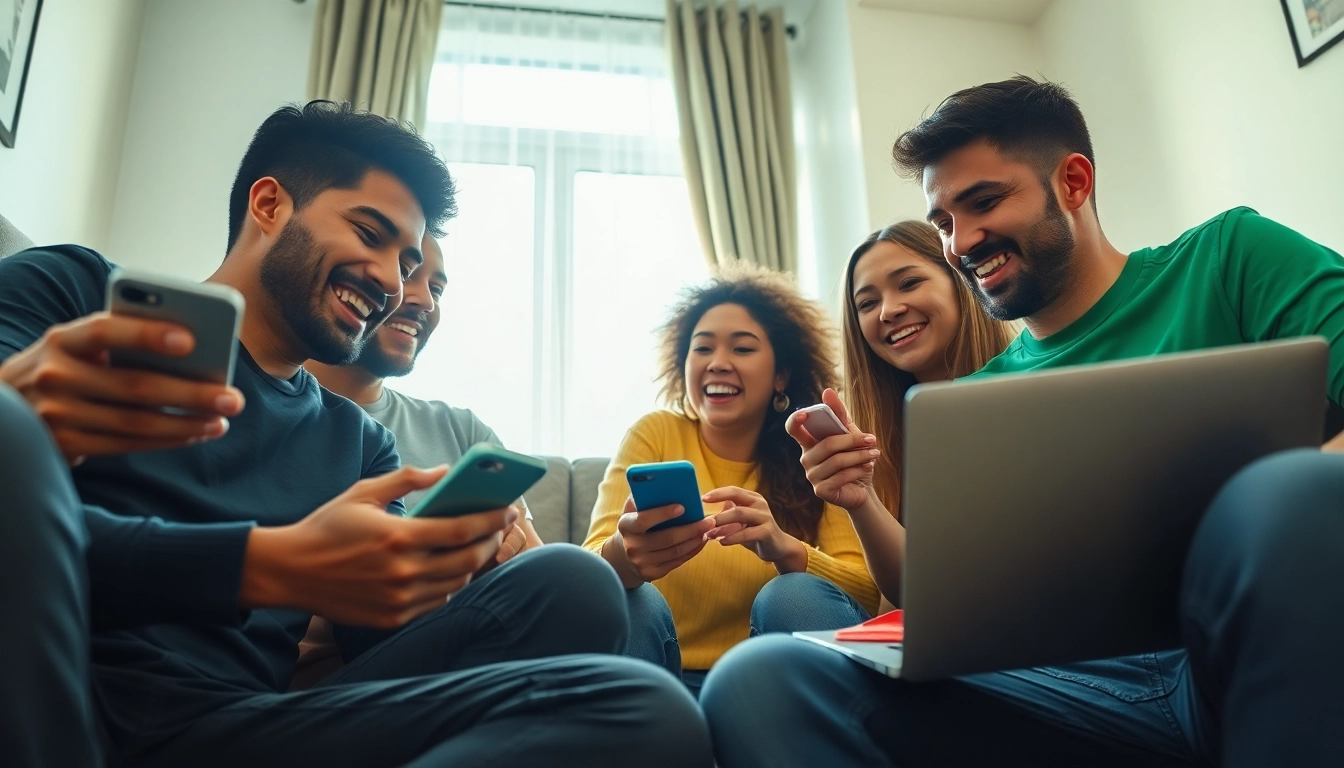 Xoilac TV live football viewing experience with enthusiastic fans engaged on their devices.